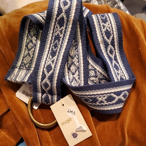 Maje Blue and White Patterned Belt